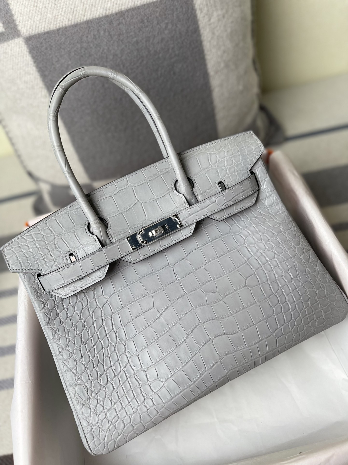 Hermes Birkin 30CM Handmade Bag In Light Grey Crocodile Niloticus Matte Skin